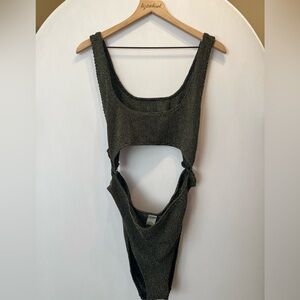 Good American Black/gold Textured Cutout One-Piece Swimsuit